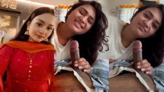 Beautiful Innocent Girl Quick Sucking Boyfriend Dick in Early Morning with Cute Expression